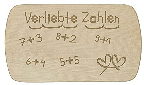 Deitert Frühstücksbrettchen mit Motiv - Verliebte Zahlen - langlebiges Holzbrett aus nachhaltigem Buchenholz, tolle Geschenk-Idee für den Schulanfang