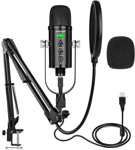 PROAR Micrófono condensador USB para computadora, PC, juegos, micrófono de podcast para transmisión, grabación, voz, ASMR, voz, micrófono de estudio cardioide para teléfono/pad/Android/Mac/portátil