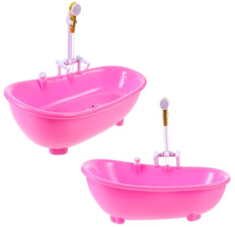 TOYANDONA Toy Bathtub for Dolls, Electric Water Spraying Doll Bathtub, Shower and Faucet Really Work, Pretend Play Toy Play Accessories Fits Most Dolls Pink