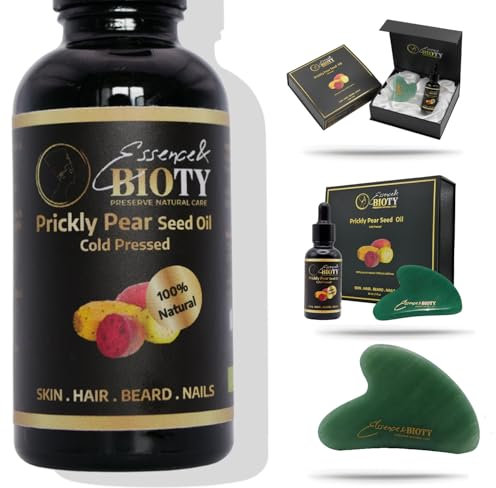 Kaktusfeigenkernöl Bio 30ml - 100% Rein, Natürlich, Kaltgepresst - Anti-Aging Pflege für Gesicht, Körper, Haare, Nägel - Vegan, Cruelty-Free, Prickly Pear Seed Oil, GRATIS Jade Gua Sha Massagestein!