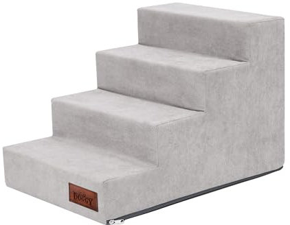 Haustiertreppe mit 4 Stufen, Hundetreppe, Katzentreppe, für schwache Tiere, für alte Tiere, Aufstiegshilfe, Asche Savoy, L - 40 x 60 x 40 cm