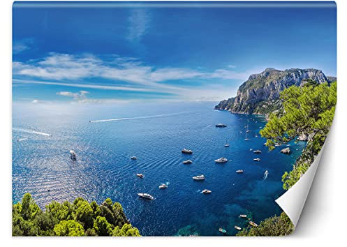 Feeby Carta Da Parati Scogliere Rocce Navi Spiaggia 400x280 cm blu XXL Decorazione Fotomurali Tessuto Non Tessuto Soggiorno Camera da letto Moderne Design Oceano Cielo Mare