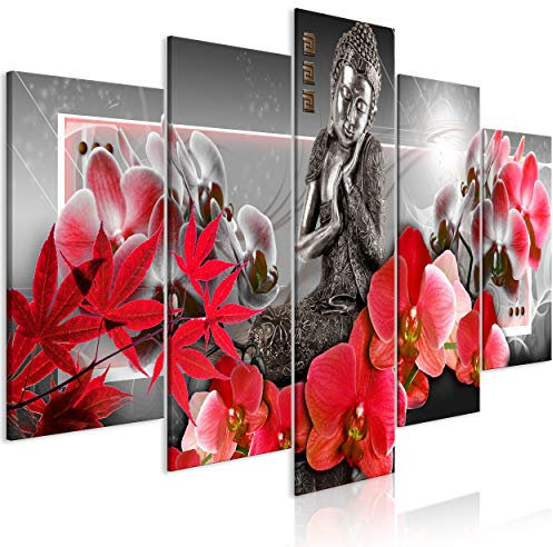 decomonkey Bilder Buddha 150x75 cm 5 Teilig Wandbild Groß Leinwandbild XXL Deko Wohnzimmer Schlafzimmer Wanddeko Pictures For Wall Poster Wall Painting Zen Orient