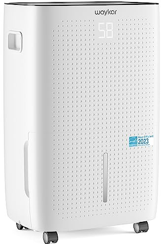 Waykar Energy Star Déshumidificateur avec tuyau de vidange pour grandes pièces commerciales et industrielles, entrepôts, stockages, maison, sous-sols et chambre à coucher avec réservoir d'eau de 7 l