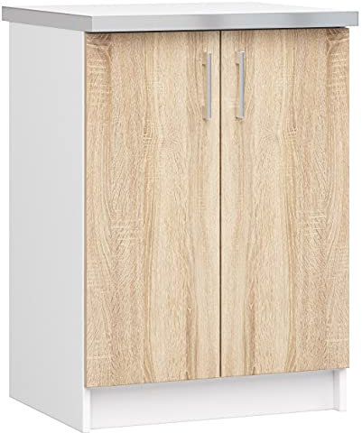 3E 3xE living.com Küchenmöbel EDERSEN, Unterschrank mit 4 Schubladen mit Küchenarbeitsplatte in weiß & Sonoma (B:40cm H:85cm T:46cm) mehr Teile zum Auswahl