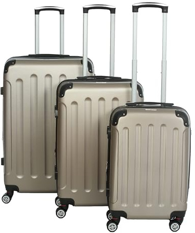 INVIDA Glüückskind Luxus Koffer Trolley Kofferset aus ABS in 6 Farben und Einzel oder im Set Frei Wählbar Champagne 3tlg. Set