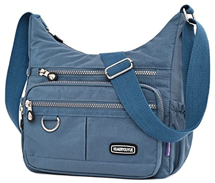 NOTAG Umhängetasche Damen, Leichte Mehrfach-Taschen Schultertasche Wasserdicht Sportliche Umhängetasche Multifunktionale Nylon Handtasche (Hellblau)