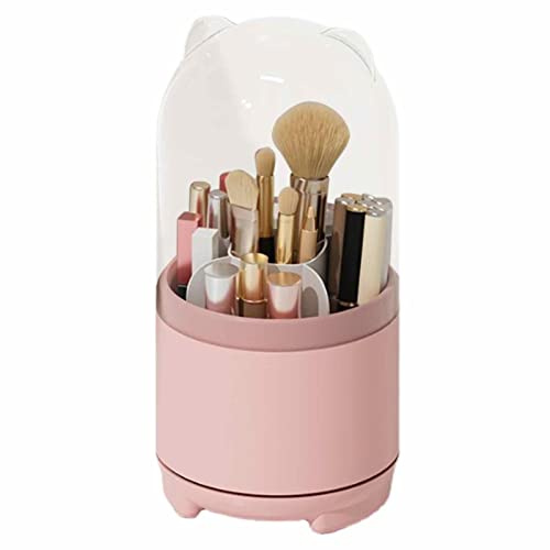 Makeup Pinselhalter Mit Deckel Drehbarer Make Up Pinsel Organizer Make Up Aufbewahrung Kosmetik Organizer Make Up Aufbewahrungsbox Für Eyeliner Lippenstift Makeup Pinselhalter Für Schreibtisch (Rosa)