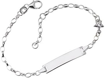 Kinder/Baby Gravur-Armband Erbse 2,3mm |mit kleinem zirkoniabesetztem Stern | aus echt 925 Silber | hochglanzpoliertes Armband | mit Federringverschluß