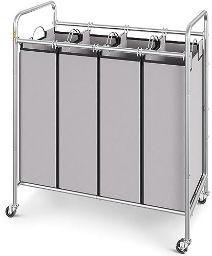 VEVOR Wäschesortierwagen mit 4 Fächern, Wäschesammler, robust, mit abschließbaren Rädern und 4 abnehmbaren Taschen, rollender Wäschekorb, Sortierer für Kleidung