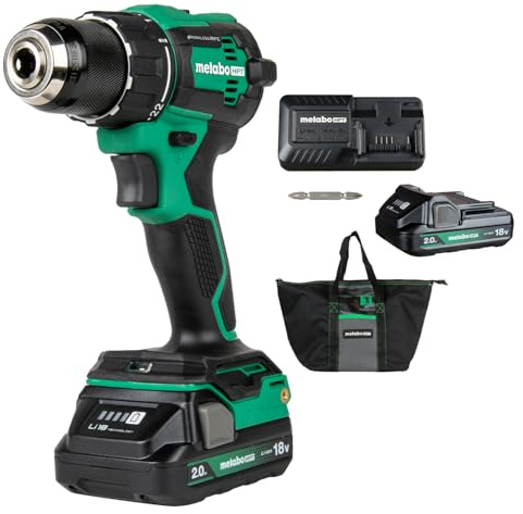 Metabo HPT 18V MultiVolt 1/2 Cordless Brushless Driver Drill Kit, High Power Drill Set with Bag, 2 Lithium-Ion Metabo Batteries and Charger, Compact Lightweight Power Driver, DS18DEX