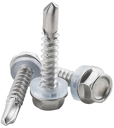 Fajoeda 4.8 X 25MM Sechskant Selbstbohrende Schrauben,60 Stück 410 Edelstahl Selbstschneidende Schrauben mit Kunststoff Unterlegscheiben Hochfeste Schnelle Blechschrauben(16mm bis 38mm verfügbar)