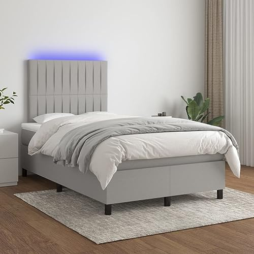 ZQQLVOO Bettgestell Familienbett Palettenbett Boxspringbett mit Matratze & LED Hellgrau 120x200 cm Stoff Geeignet für Familienzimmer