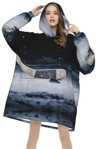 SATUSA Hockeyschläger-Druck, Flanell, leichte und weiche Decke, Hoodie für Damen, Herren, Erwachsene, Teenager, übergroßer Fleece-Hoodie, Einheitsgröße, Schwarz, Schwarz , 280g flannel