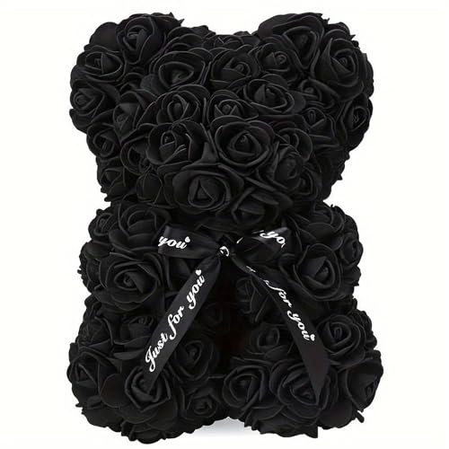 Der ROSENBÄR - Valentinstagsgeschenk für Ehefrau, Teddybär, Rosen, Blumenstrauß, Blumenbär, Geschenk, Geburtstagsgeschenk, Muttertagsgeschenk, Muttertag (von Partygeschenke24) (Schwarz)