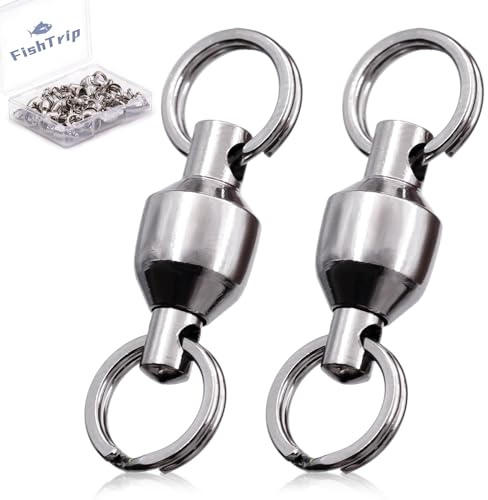 FishTrip Fishing Swivels with Split Rings, 25pcs Ball Bearing Swivel Speed Clips Stainless Quick Change Connector for Saltwater (Size 0)