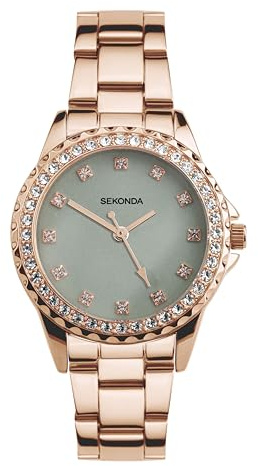 Sekonda Dress Elizabeth Ladies 36mm Quartz Watch in Green with Analogue Display and Rose Gold Alloy Strap 40646