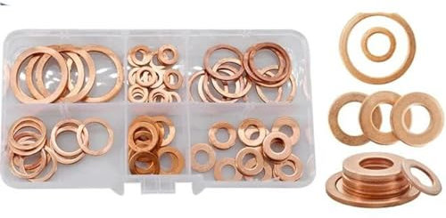 M5 M6 M8 M10 M12 M14 M16 M20 Unterlegscheiben, flache Kupferunterlegscheiben, O-Ring-Dichtung aus massivem Metall, Ölablassschrauben, Öldichtungs-Abstandshalter-M5-M20 (70 Stück)