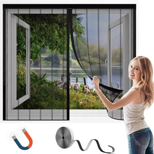 HGPFCB Magnetische Fliegengitter Für Fenster,Mückenschutz für Fenster,Magnetische Fliegengitter FüR Fenster Insektenschutz Vorhang Fenster, schließt automatisch für Alle Arten von Fenstern