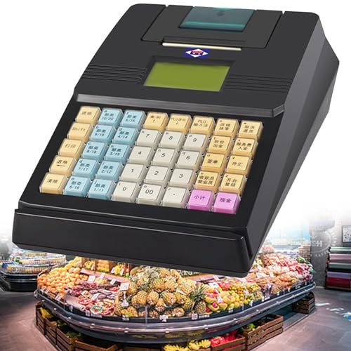 KJZQXYX Registrierkasse für kleine Unternehmen, elektronische Registrierkasse mit Thermodrucker, anpassbarer Tastaturinhalt, für Supermärkte (Black)