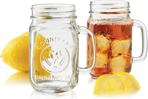 500ml 2er Glas Trinkgläser Mit Deckel, Vintage Einmachgläser,Bubble Tea Becher, Wide Mouth Henkelglas Wiederverwendbar Aufbewahrung Smoothie Müsli Oats Dessert Coffee Joghurt, in Küchen, Partys