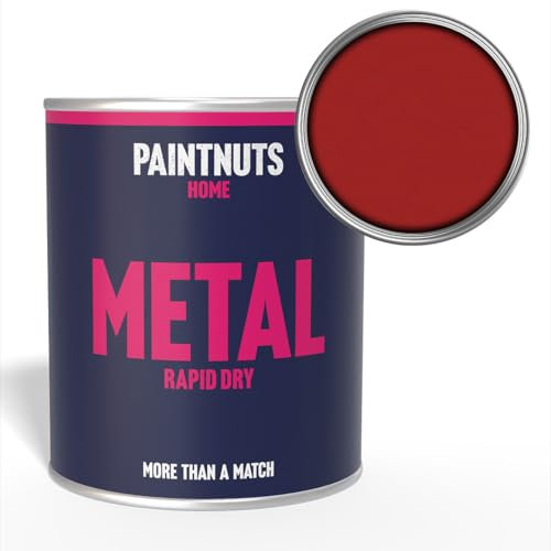 PaintNuts Dark Red Rapid Dry Metal Paint - Quick Drying, Versatile Finish – Ideal for Railings, Gates, Metal Furniture, Trailers, Garage Doors, Light Fixtures and More - 250ml - Satin