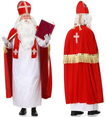 Ulikey Nikolaus Kostüm Herren, Weihnachtsmann Nikolaus Kostüm, Santa Claus Nikolauskostüm Set mit Komplettem Weihnachtsmann Zubehör Set, Weihnachtsmann Outfit Erwachsene für Weihnachten, Karneval (L)