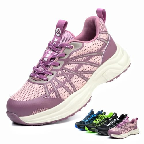 AOACOEBN Chaussures de Sécurité Hommes Femme Chaussures de Travail Légère Confortable Basket de Securite Respirante Antidérapant avec Embout en Acier Protection, Rose, 41 EU