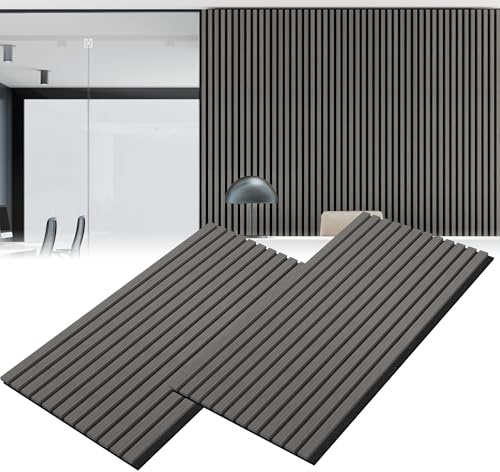 XMTECH 2er Set Akustikpaneele aus Holz Akustik Wandpaneele 120 x 60 cm Wandverkleidung Lamellenverkleidung Echtholzfurnier-Lamellenwand, für Flur, Raumdekoration, Wohnzimmer, Tonstudio, Eiche Schwarz