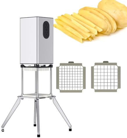 pedenencelia Coupe-Frites Électrique, Coupe-Frites Vertical en Acier Inoxydable, avec Lames De 9 Mm, 12,2 Mm, 600 W, Coupe 50 À 100 Chats par Jour, pour Pommes De Terre, Carottes, Concombres,Silver