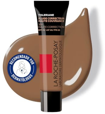 La Roche-Posay, Toleriane, Fluide Correcteur, Fond de Teint Longue Tenue 16H, Haute Couvrance, Adapté aux Peaux Sensibles à Tendance Acnéique, SPF 25, Teinte : 16, 30 ml