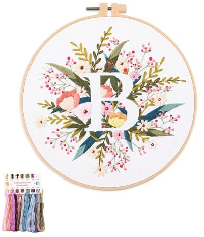 artcici Broderikit växt blomma bokstav B-mönster för nybörjare vuxna, komplett sortiment broderi startsatser korsstygn handarbete tillbehör