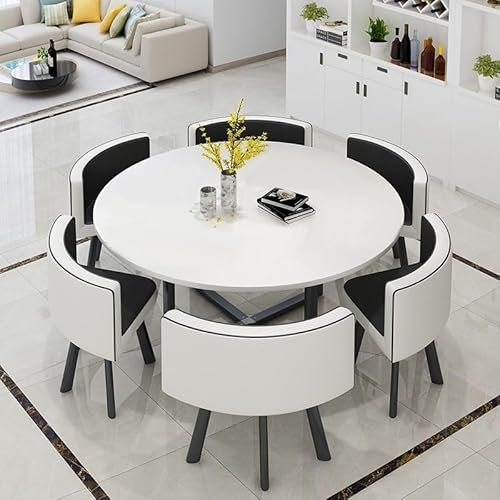 Modernes Esstisch-Set für 6 Personen mit minimalistischem Design, platzsparendes Business-Konferenztisch-Set und 6 Stühle, Metallsockel, einfache Montage, Schwarz