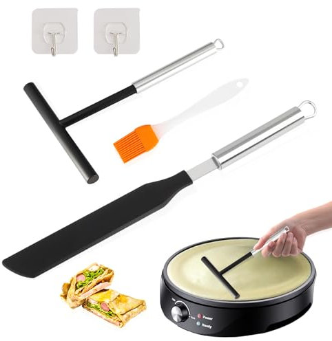 TAIXING Crepes distributor, 19.5 cm, crepe spatula with pancake scraper and oil brush, stainless steel 304 crepe distributor, dough distributor for crepes, crepes accessories for home, baking and