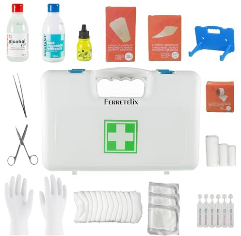 FERRETELIX® Botiquín Maletín de Primeros Auxilios Homologado con Dotación Grande – 370 mm x 250 mm x 90 mm – Fabricado en España Lleva un accesorio incorporado para poder sujertarlo a la pared F