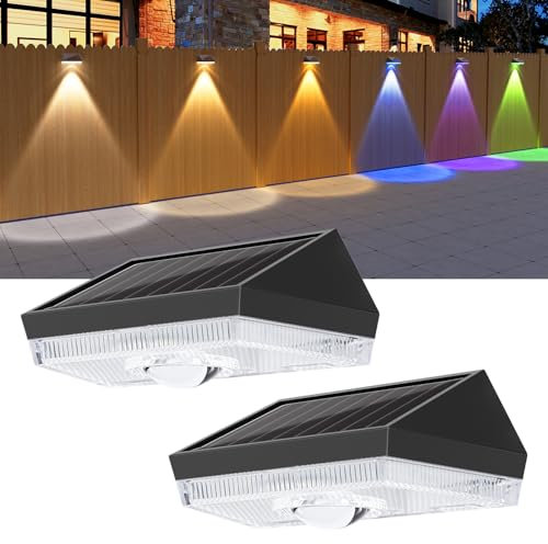 ELLASAY Aplique Solar Exterior Jardín,10 Color modos de RGB LED Luz Solar Exterior,IP65 Impermeable Lámparas Solares,Luces parad valla terraza Patio (2 Pack)