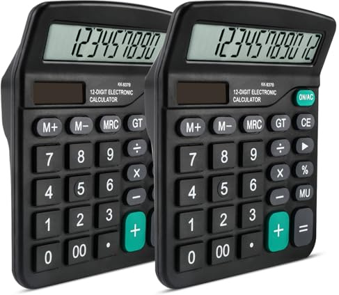 Pavlleen 2er-Pack Taschenrechner, Tischrechner 12 Ziffern mit großem LCD-Display und empfindlicher Taste, für Büro, Zuhause und Schule, Tischtaschenrechner Schwarz