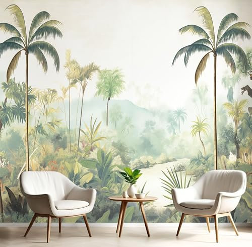 Carta Da Parati Tropicale Giungla 250×170cm Wallpaper Carta Da Parati Murale 3D, Piante Palme Fotomurali Moderni Per Soggiorno E Camera Da Letto, XL Decorazione Murale 3D, Verde