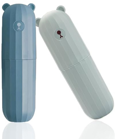Etui Brosse a Dent, 2 pièces 20x5,5cm set de Gobelets d'eau de Voyage, étui à Brosses à dents Portable, pour la Maison, les Voyages, les Voyages d'affaires , Bleu Foncé et Clair