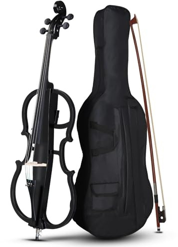 Elektro Cello, Massivholz Silent Cello für professionelle Bühnenauftritte, inklusive Koffer, Bogen, Kolophonium, Ohrhörer, Verbindungslinie