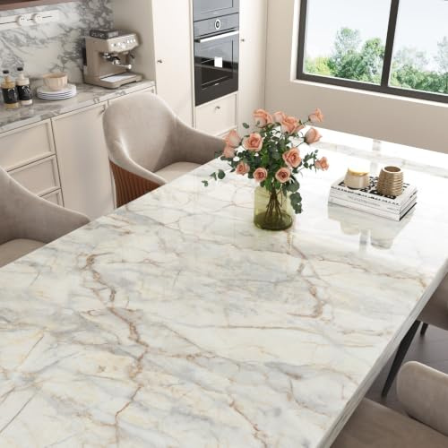 Stickyart Vinilo Encimera Cocina Mármol Dorado Y Blanco 30cm X 400cm Papel Pintado Autoadhesivo Marmol Papel Adhesivo para Muebles Vinilos para Muebles Cocina Removible Impermeable para Mesas