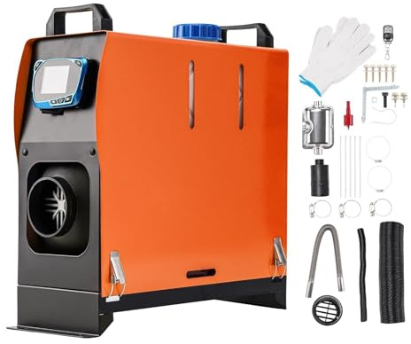 WUGMCNFBC Chauffage d'appoint Diesel 5 KW/8 KW 12 V, Tout-en-Un, avec Interrupteur LCD et télécommande, pour Voiture, Camion, Camping-Car, Bateau (1 Trou Orange)