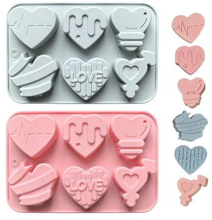 2 Pcs Pink & Gray Blue Heart Silicone Moulds - Versatile Jelly Moulds & Chocolate Makers for Valentine's Day Candy, Soap, Ice Cube, Resin and Wax Crafts