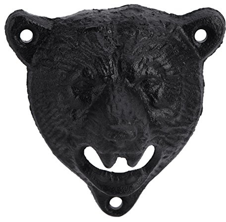 Fauitay Abridor de Botellas de Oso de Hierro Fundido, Abridor de Tapas de Refresco de Cerveza Montado en la Pared con Diseño único en Forma de Oso, Fácil de Instalar para Cocina, Bar,