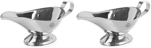 HENDI Salsera, 460 ml, con base, cazo recipiente pequeño para salsas, salsera con pico vertedor, 240x120x(H)120mm, acero inoxidable (Paquete de 2)