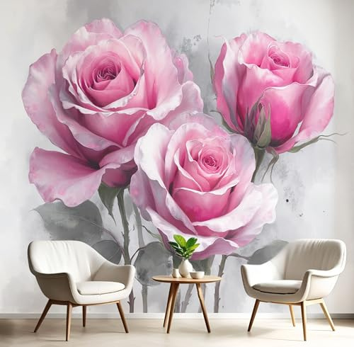 Carta da Parati fotografica Rose Dipinte A Mano 350×256cm - Fotomurali in TNT Murale Acquerello Fiori Decorazione da Muro XXL Poster Gigante per Soggiorno Camera da Letto e Ufficio
