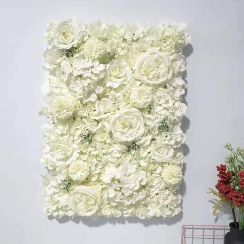 Kivivaka Panneau mural de fleurs artificielles pour décoration de mariage, 40 x 60 cm, rose et hortensia en soie, fond floral, blanc/rose/bordeaux