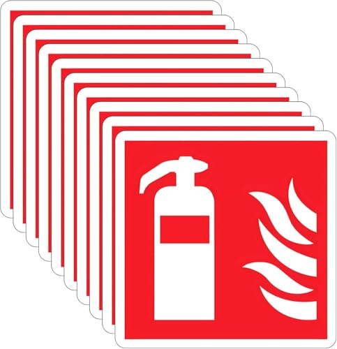 ACHANFLY 10 Piezas Cartel Extintor Homologado Autoadhesivo 10x10cm–DIN EN ISO 7010–Resistente al Agua y Aceite–Para Exterior e Interior