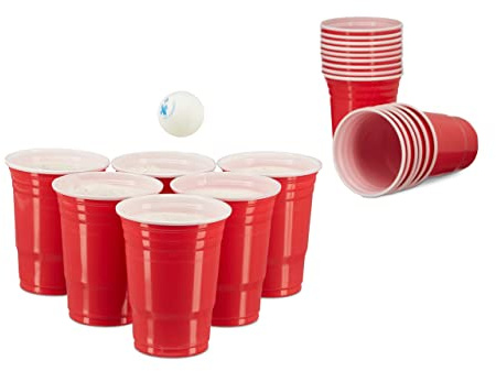 Relaxdays 100 x Beer Pong Becher, Stabiler Plastikbecher, Partybecher 16 oz/ 473 ml, Trinkbecher Softdrinks u. Bier, rot