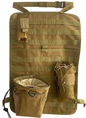 DECHO-C Tactical MOLLE Fahrzeug Vordersitz Lagerung mit Flasche/Taschenlampe/Recycling-Beutel Autositz zurück Organizer Sitz Cover Protector Universal Fit Multicolor (Schwarz/Beige/Grün)